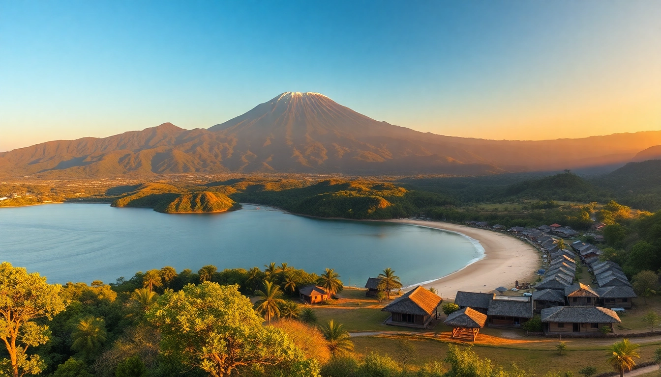 Scenic Lombok landscape showcasing Mount Rinjani, white sandy beaches, and vibrant local culture for travelers and adventurers.