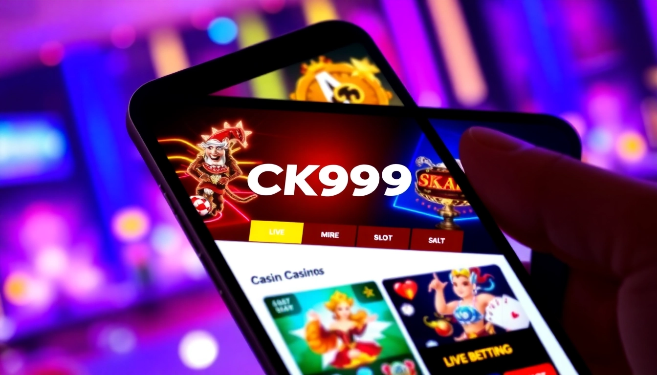 CK999 app displayed on a smartphone with casino games, highlighting seamless betting and entertainment features for users.