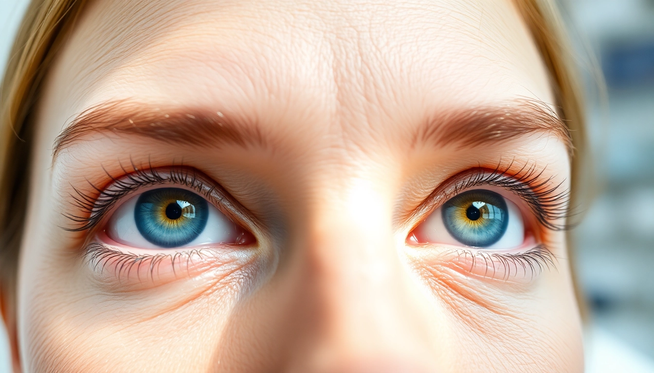 Professional illustration of Oberlidstraffung Zürich showing patient’s eyes before and after surgery for rejuvenation.