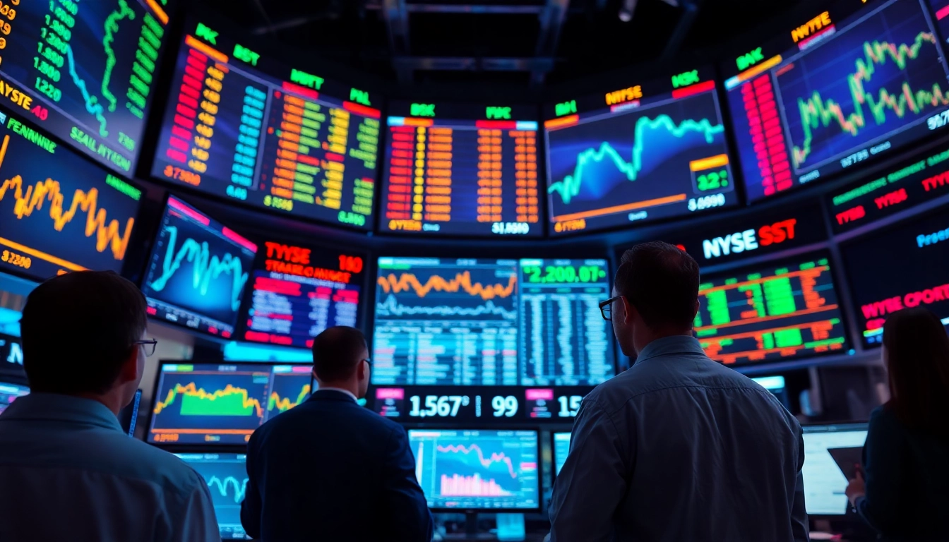 Current Stocks and Shares News graph showing market fluctuations with traders analyzing data