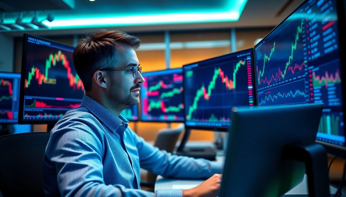 Stocks and Shares News analysis with a professional reviewing stock charts in a modern office